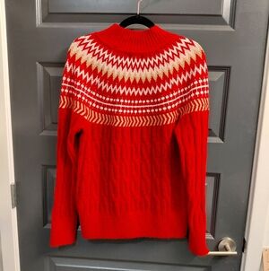 Red Fair Isle Knit Sweater Sz L
